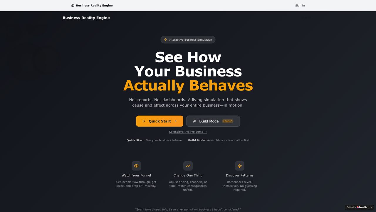 Screenshot of Business Reality Engine