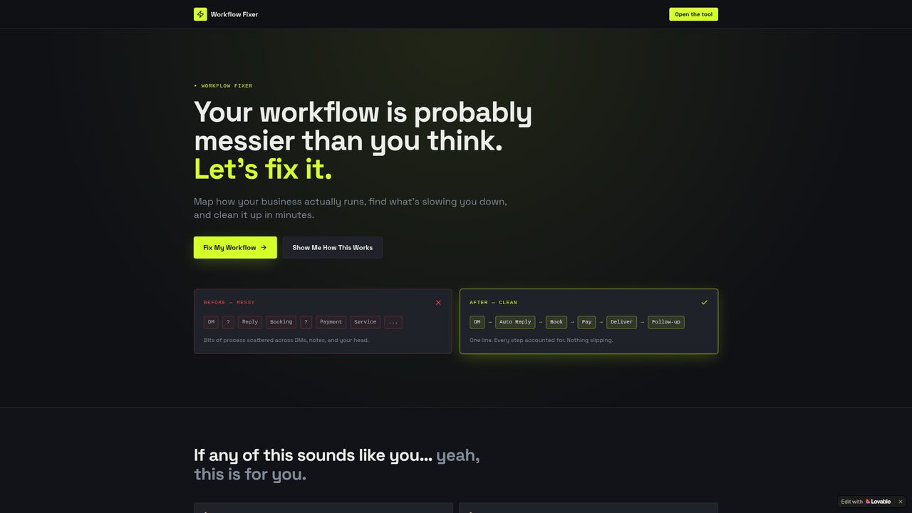 Screenshot of Workflow Fixer — Map, Analyze, Fix